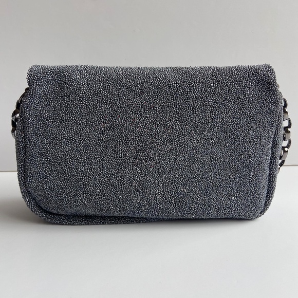 VINTAGE MAX MARA MADE IN ITALY METALLIC EVENING BAG BEADED SILVER GUN METAL - Picture 12 of 12
